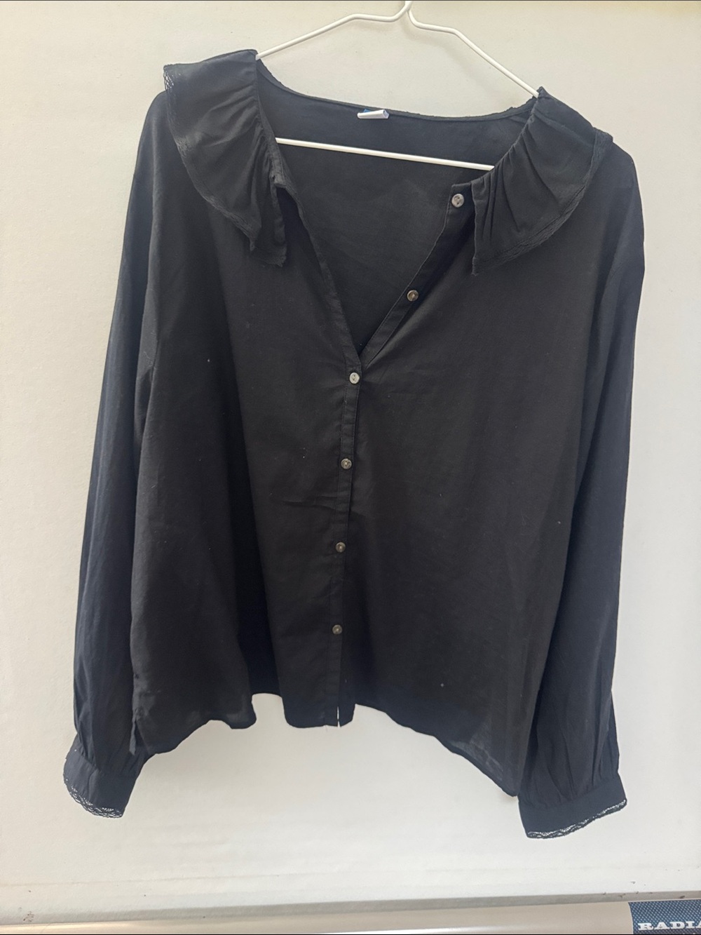 Old Navy Black Ruffled Collar Button-Down Blouse